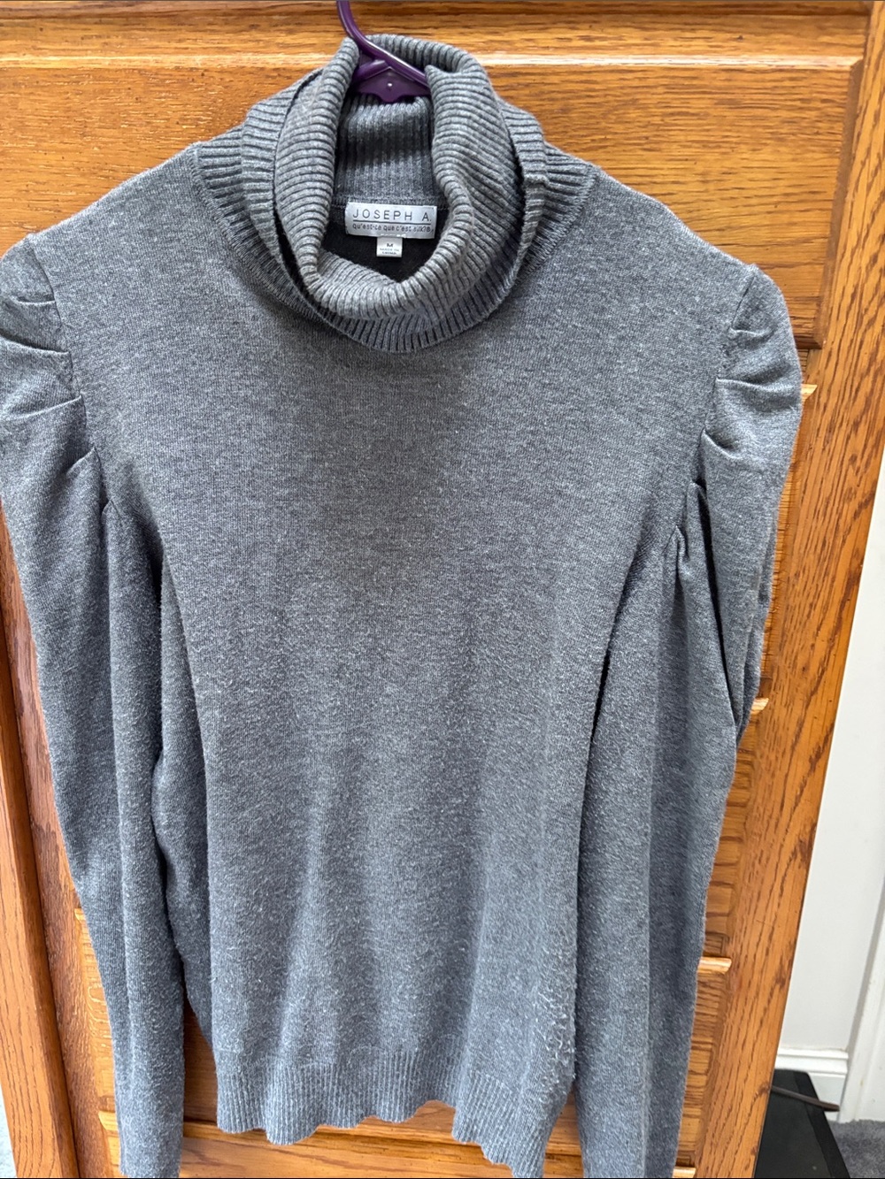 Joseph A Gray Turtleneck with Subtle Puff Shoulders